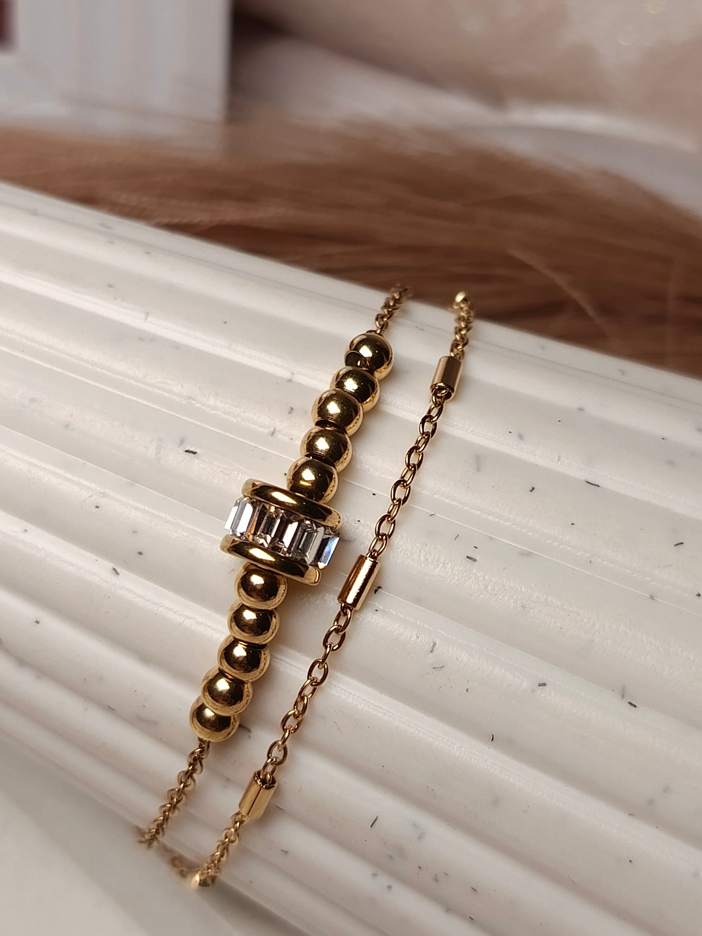 Modern Crystal Bar & Beaded Bracelet