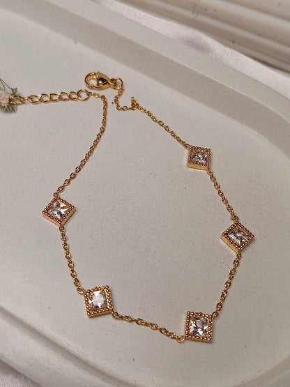 Anti tarnish Radiant Gold Plated Anklet with Cubic Zirconia Charms