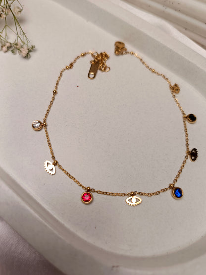 Anti tarnish Gold Plated Anklet with Multicolor Gemstone Charms