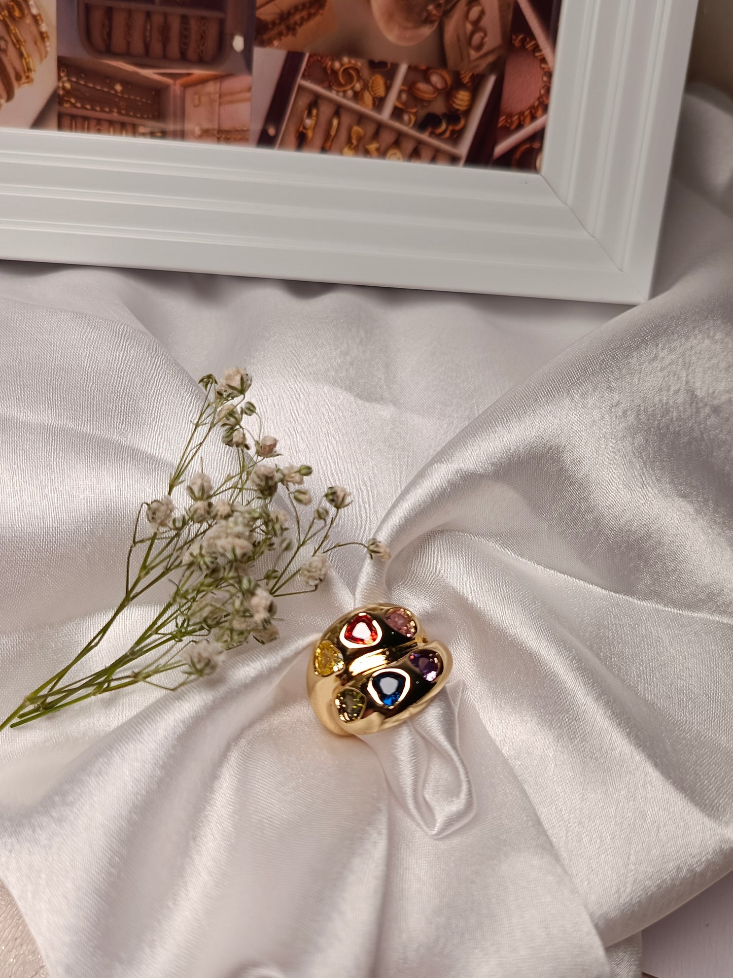 Anti tarnish Vibrant Multi-Color Gemstone Bubble Ring