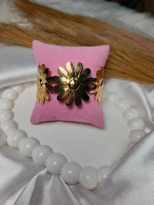 Golden Bloom Floral anti tarnish Cuff Bracelet