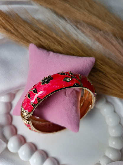 Vibrant Red & Gold Floral enamel Bangle