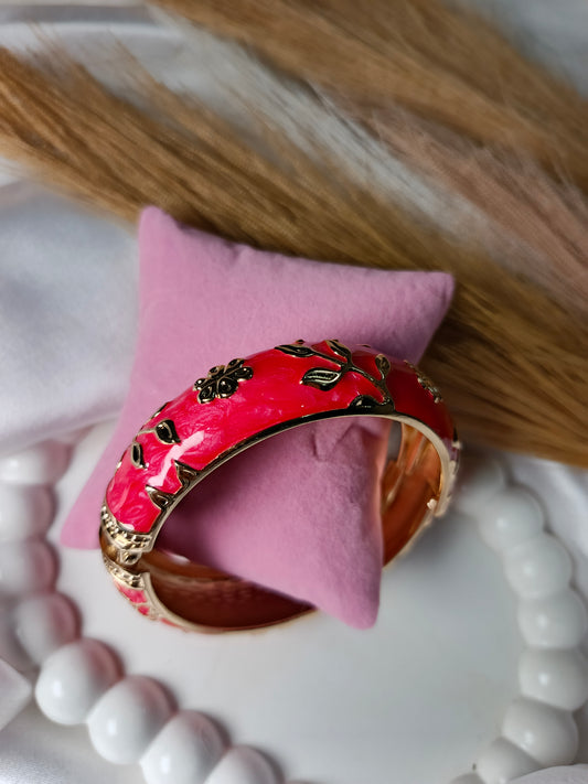 Vibrant Red & Gold Floral enamel Bangle