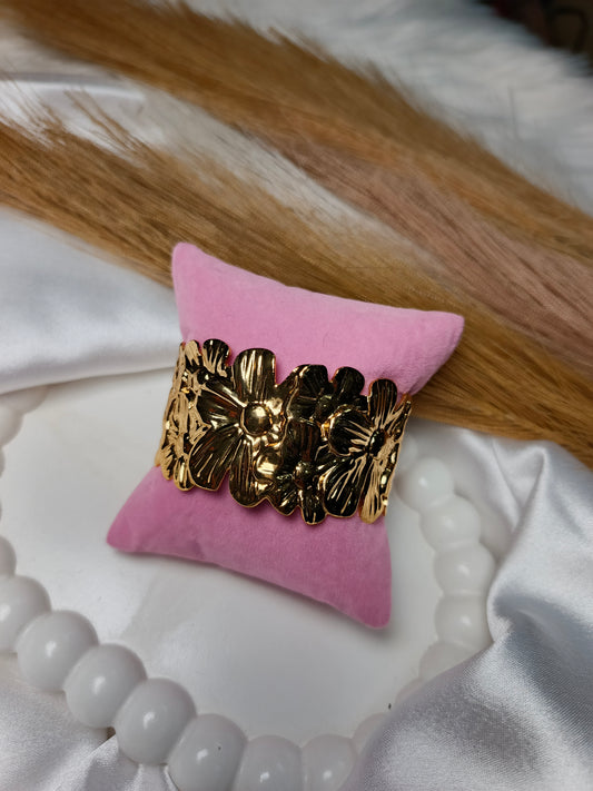 Anti tarnish Golden Floral Statement Cuff Bracelet