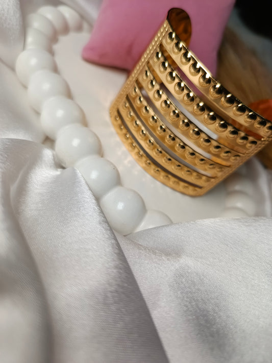 Anti tarnish Modern Beaded Gold Cuff Bracelet