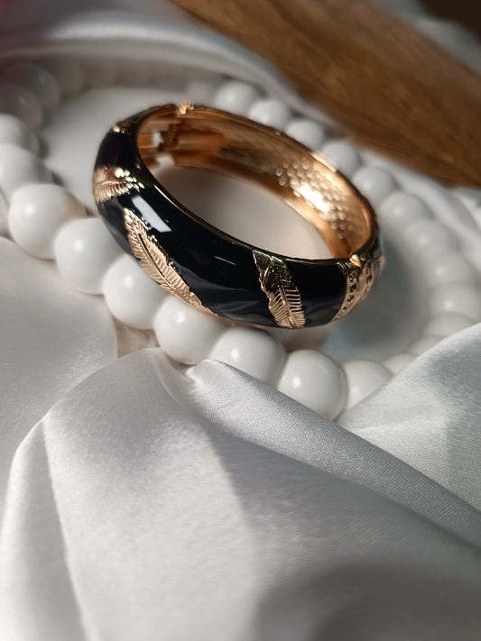 Striking Black & Gold Leaf Enamel Bangle