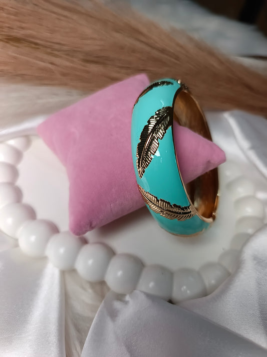 Serene Aqua & Gold Leaf Enamel Bangle