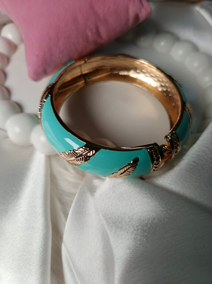 Serene Aqua & Gold Leaf Enamel Bangle