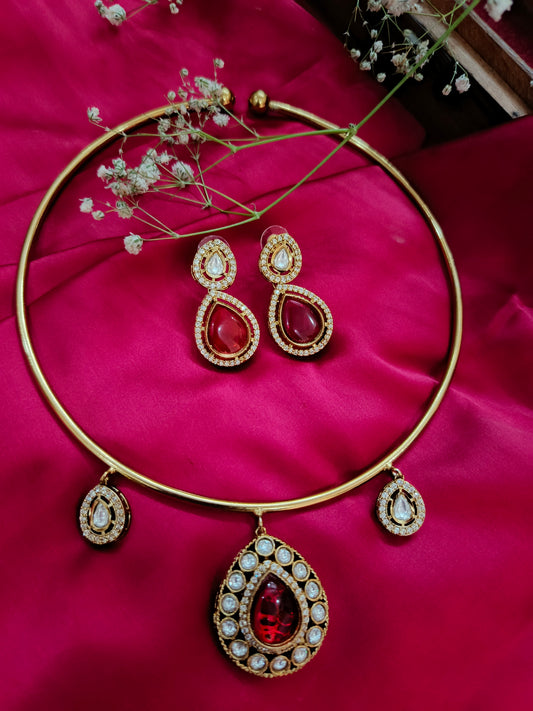 Ruby Red Kundan Choker hasli