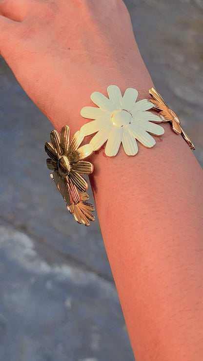 Golden Bloom Floral anti tarnish Cuff Bracelet