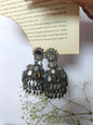 Elegant Oxidized Silver Mirror Work Jhumka Earrings