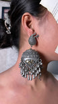 Handcrafted Oxidized Peacock Jhumka Earrings