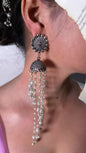 Oxidized Jhumka Earrings with Pearl Tassels