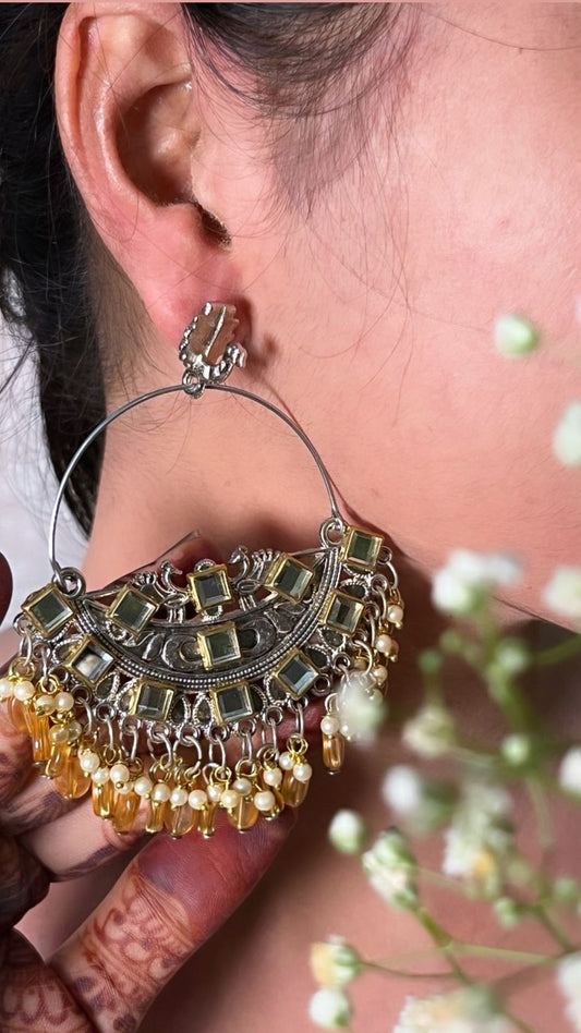 Mirror & Pearl Polki Hoop Earrings