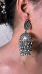 Grand Oxidized Silver Dangle Jhumka Earrings