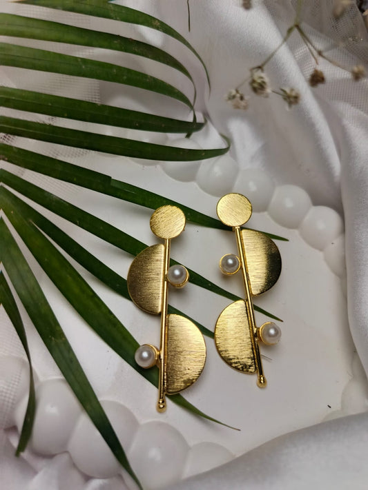 Modern Geometric Gold & Pearl Drop brass Earrings