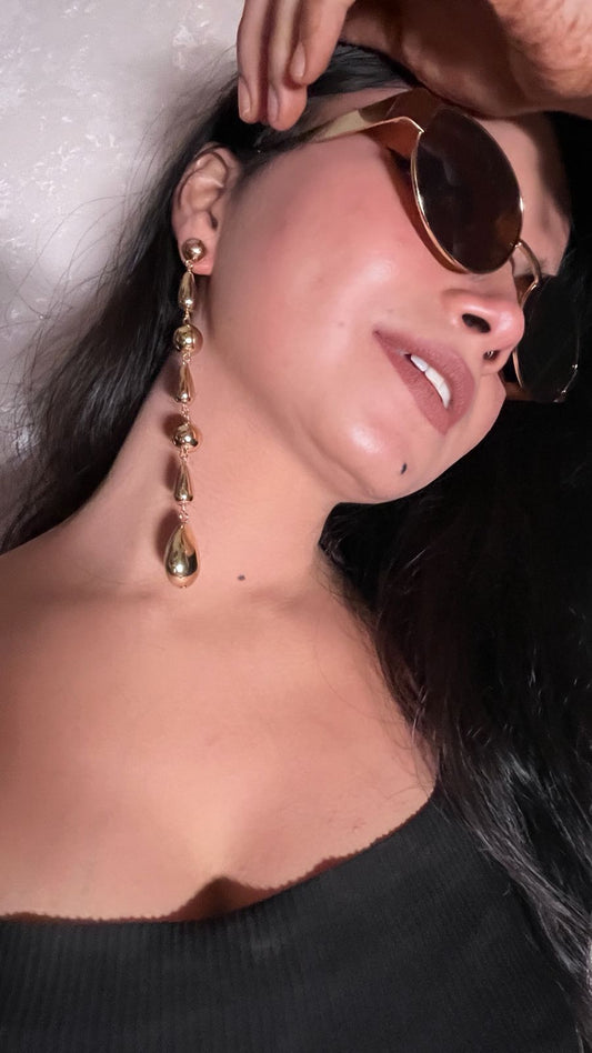 Anti tarnish Long Golden Teardrop Dangle Earrings