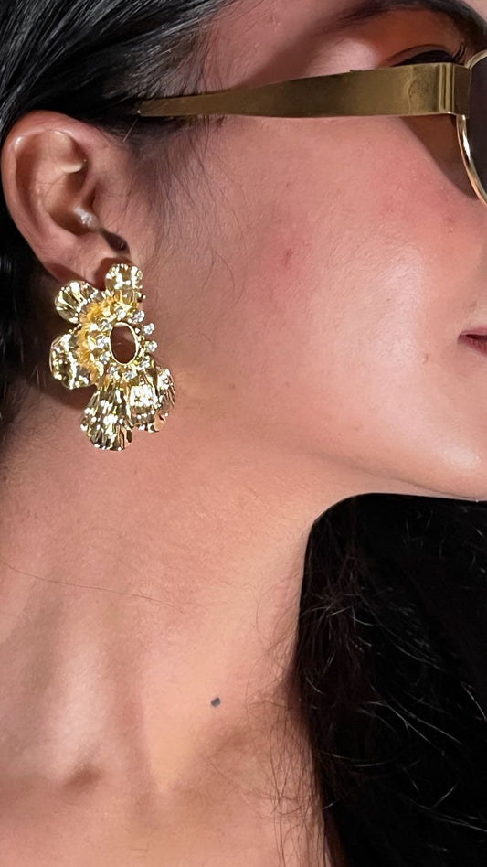 Anti tarnish Golden Floral Statement Earrings