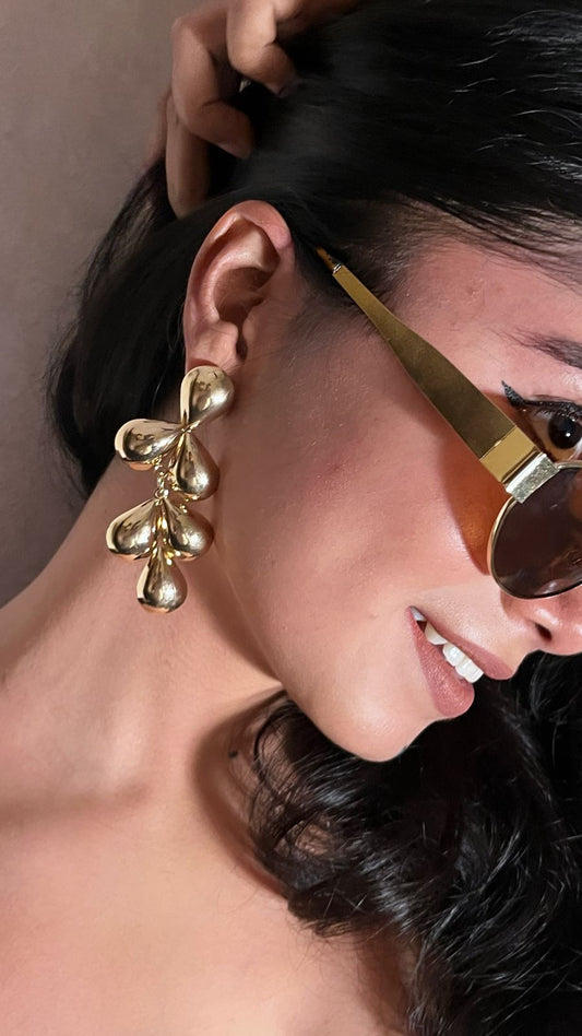Anti tarnish Sculptural Golden Flower Drop Earrings