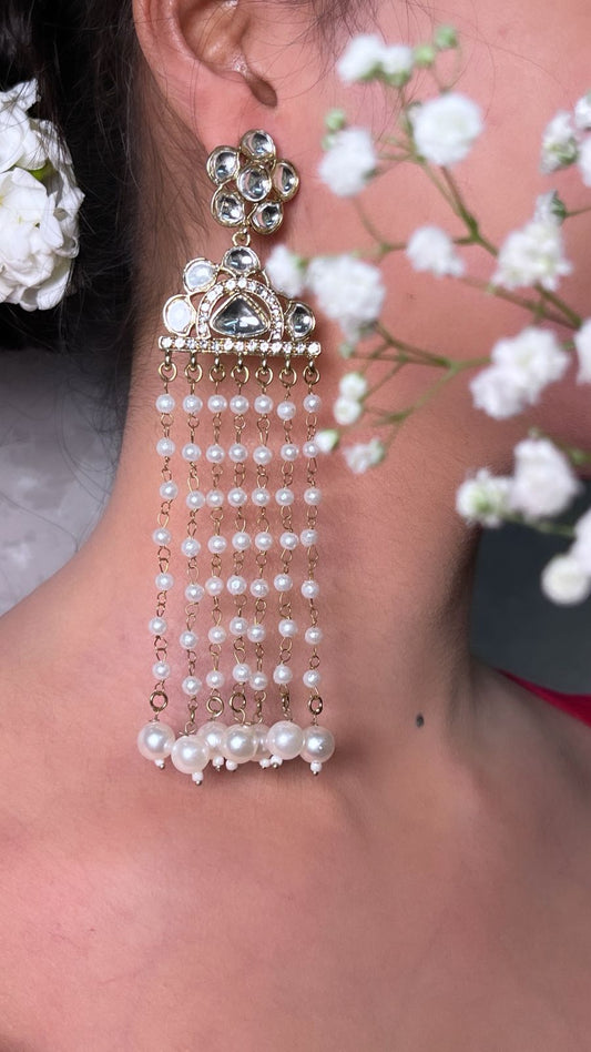 Exquisite Gold Plated Kundan and Pearl Chandelier Earrings