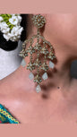 Exquisite Gold-Toned Polki and Mint Green Drop Earrings