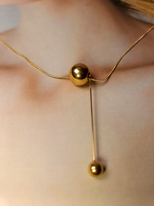 Anti-Tarnish Gold-Plated Ball Lariat Necklace