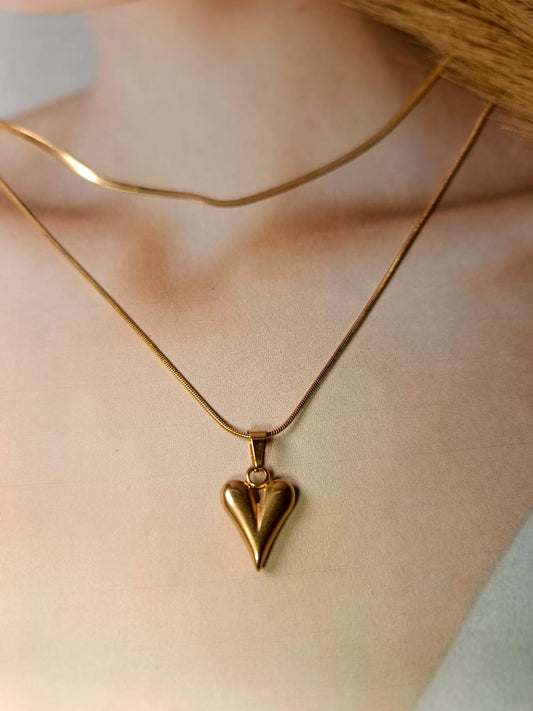 Anti-Tarnish Gold-Plated Puffed Heart Necklace