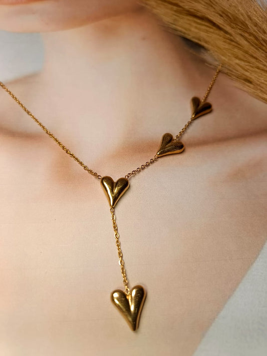 Anti-Tarnish Gold-Plated Heart Lariat Necklace
