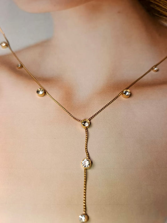Anti-Tarnish Gold-Plated Dangle Lariat Necklace