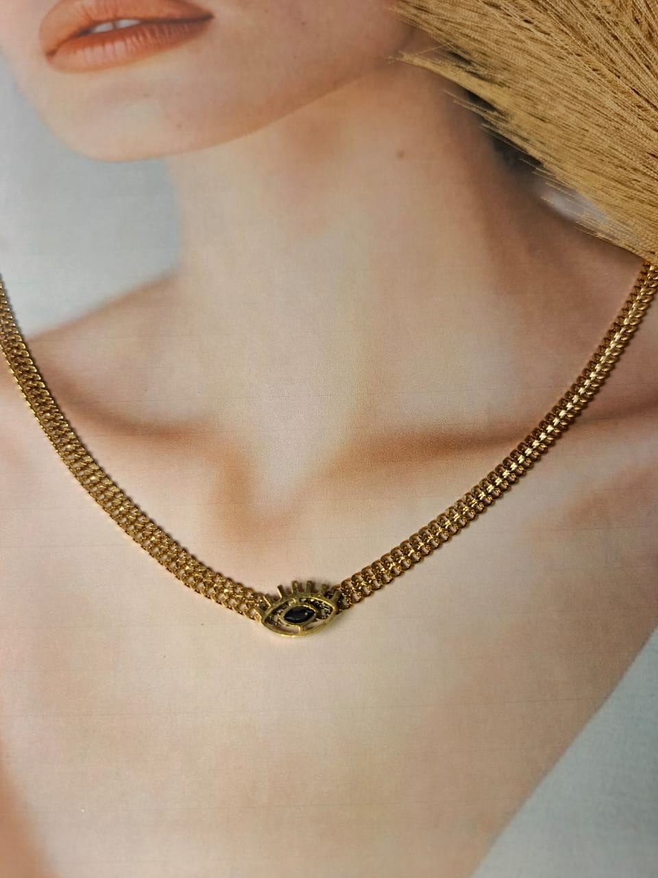 Anti-Tarnish Gold-Plated Evil Eye Choker Necklace