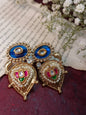 Stunning Brass Temple Jewelry Earrings with colour Stone & Pearl Embellishments