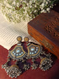 Dual-Tone Oxidised Jhumka Earrings with Gold and Silver Finish - Ethnic Indian Jewelry