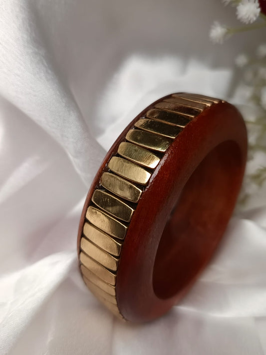 Geometric Wood Bangle with Gold Bar Inlays size upto 2'8