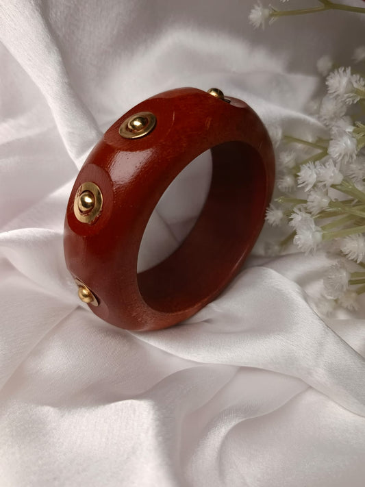 Wooden Bangle with Gold "Bullseye" Inlays - Unique Statement Jewelry size upto 2'8