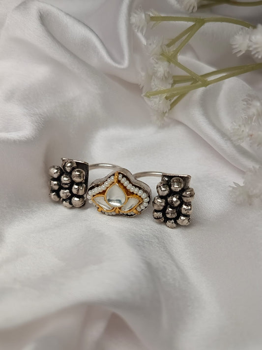 Adjustable Artisan Parrot & Pearl Brass Statement Ring