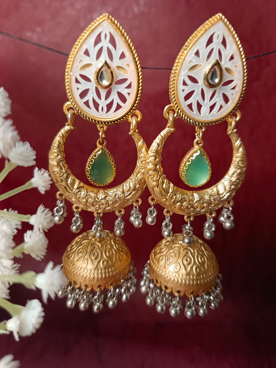 Boho Dual-Tone Angel Wing Brass Jhumka Earrings