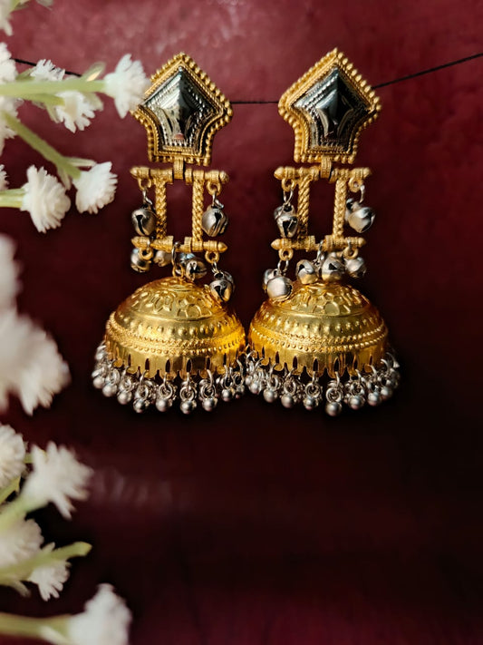Dual-Tone Oxidized & Gold-Plated Brass Jhumkas