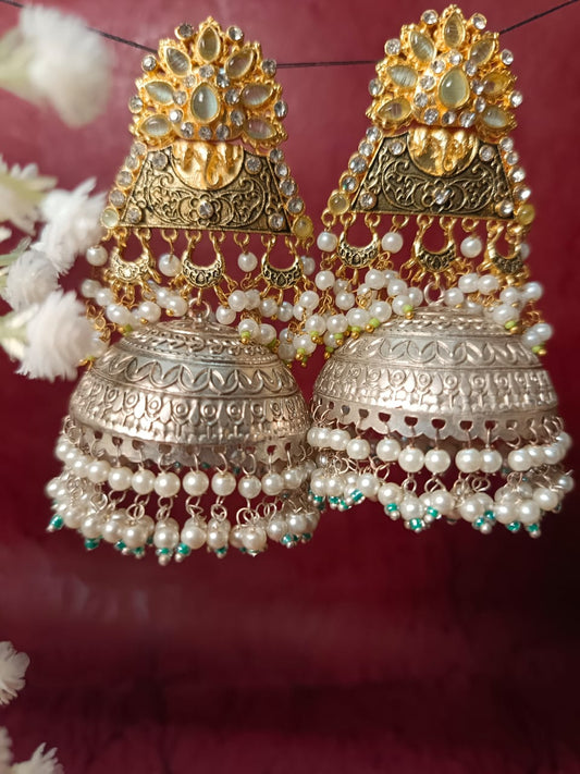 Exquisite Traditional Brass Jhumkas with Pearls