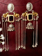 Dual-Tone brass Jhumka Earrings with Onyx and Chains