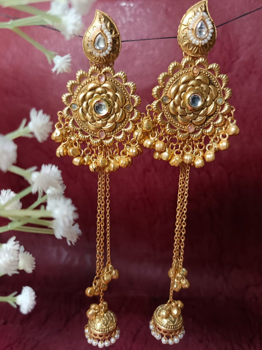 Traditional Indian Brass Earrings with Long Chains