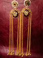 Regal Brass Gold-Plated Chandbali Jhumka Earrings with Pearls and Enamel