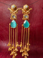Handcrafted Elephant and Aqua Stone Brass Earrings