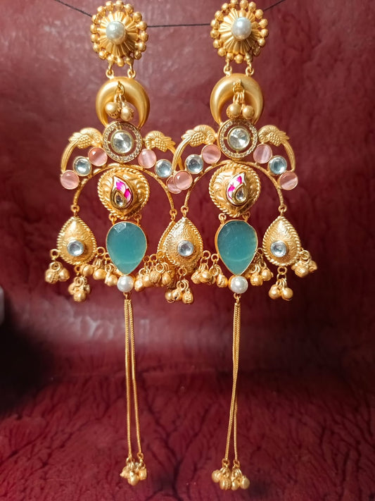 Handcrafted Multi-Stone Brass Chandbali Earrings