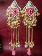 Regal Brass Gold-Plated Chandbali Jhumka Earrings with Pearls and Meenakari