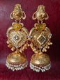 Majestic Gold-Plated Brass Heart-Kundan Jhumka Earrings
