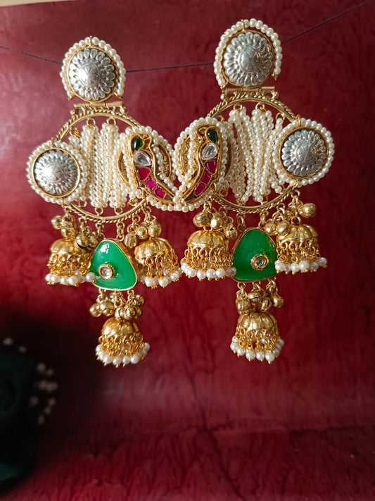 Exquisite Brass Jhumka Earrings with Kundan & Pearl Detailing