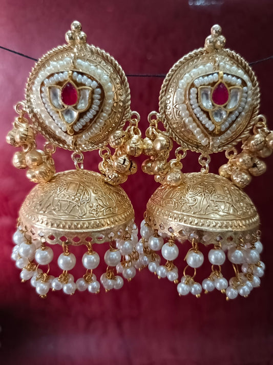 Traditional Pachi Kundan Brass Jhumka Earrings