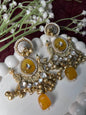 Ethnic Bridal Brass Jhumki with Yellow/Red Stone and Pearl Detailing