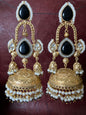Black Stone and Pearl Jhumka Earrings