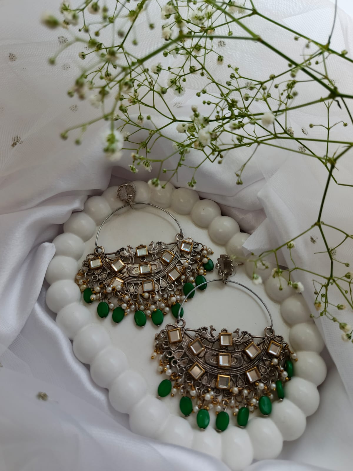 Mirror & Pearl Polki Hoop Earrings
